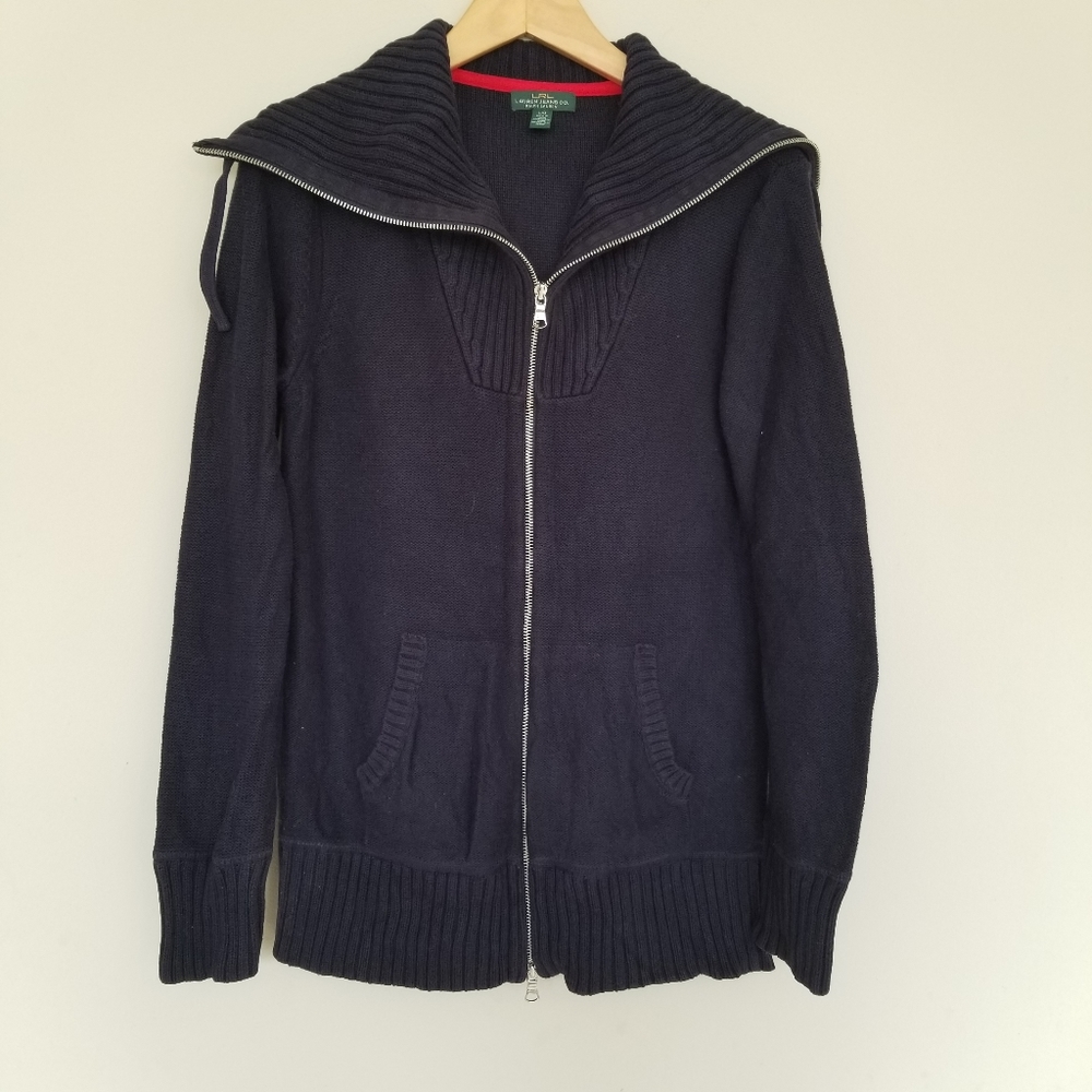 Ralph Lauren Jeans  navy blue zip front sweater L